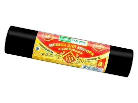 Мешки для мусора 120 л, с завязками, черные, в рулоне 10 шт., ПНД, 15 мкм, 800х750 мм, VIP, Z12010black в Буденновске