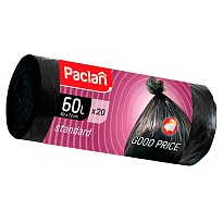 Мешки для мусора 60 л, черные, в рулоне 20 шт., ПНД, 7,4 мкм, 720х600 мм, PACLAN, 600820 в Буденновске