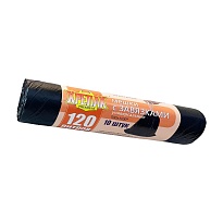 Мешки для мусора 120 л, с завязками, черные, в рулоне 10 шт., ПНД, 16 мкм, 1100х700 мм, Крепак, 4607075710320 в Буденновске