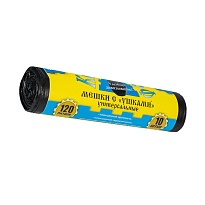 Мешки для мусора 120 л, с ушками, черные, в рулоне 10 шт., ПНД, 13 мкм, 1050х680 мм, Крепакоф, 4607075710436 в Буденновске