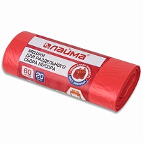 Мешки для мусора 60 л, красный, в рулоне 20 шт., ПНД, 10 мкм, 680х580 мм, LAIMA, 606702 в Буденновске