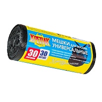 Мешки для мусора 30 л, черные, в рулоне 30 шт., ПНД, 9 мкм, 600х500 мм, Крепак, 4607075710108 в Буденновске