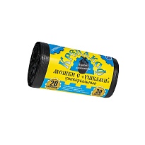Мешки для мусора 20 л, с ушками, черные, в рулоне 30 шт., ПНД, 10 мкм, 550х440 мм, Крепакоф, 4607075710405 в Буденновске