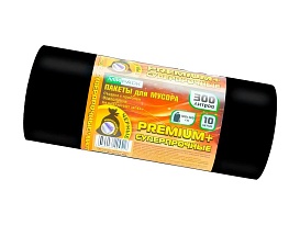 Мешки для мусора 300 л, черные, в рулоне 10 шт., ПВД 70 мкм, 1400х1000 мм, PREMIUM+, 30010160 в Буденновске