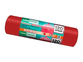 Мешки для мусора 120 л, красные, в рулоне 10 шт., ПНД, 14 мкм, 1100х700 мм, EXTRA, ex1201805 в Буденновске