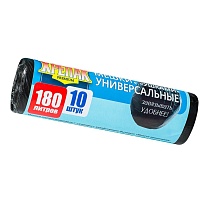 Мешки для мусора 180 л, с ушками, черные, в рулоне 10 шт., ПНД, 20 мкм, 1150х800 мм, Крепак, 4607075710498 в Буденновске
