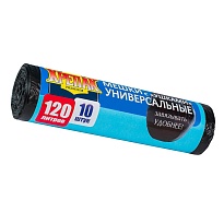 Мешки для мусора 120 л, с ушками, черные, в рулоне 10 шт., ПНД, 15 мкм, 1100х700 мм, Крепак, 4607075710474 в Буденновске