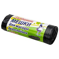 Мешки для мусора 160 л, черные, в рулоне 10 шт., ПВД, 23 мкм, 1200х900 мм, Любаша, 607681 в Буденновске