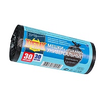 Мешки для мусора 30 л, с ушками, черные, в рулоне 30 шт., ПНД, 9 мкм, 600х500 мм, Крепак, 4607075710450 в Буденновске