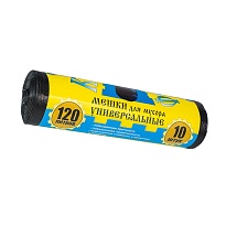 Мешки для мусора 120 л, с ушками, черные, в рулоне 10 шт., ПНД, 13 мкм, 1050х680 мм, Крепакоф, 4607075710252 в Буденновске