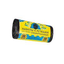 Мешки для мусора 30 л, с ручками, черные, в рулоне 30 шт., ПНД, 9 мкм, 620х480 мм, Крепакоф, 4607075710665 в Буденновске