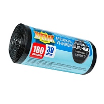 Мешки для мусора 180 л, с ушками, черные, в рулоне 30 шт., ПНД, 20 мкм, 1150х800 мм, Крепак, 4607075710399 в Буденновске