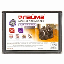 Мешки для мусора 240 л, черные, в пачке 5 шт., ПВД 60 мкм, 1400х900 мм, LAIMA, 601394 в Буденновске