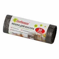 Мешки для мусора 30 л, черные, в рулоне 20 шт., ПНД, 5 мкм, 550х470 мм, Любаша эконом, 605329 в Буденновске