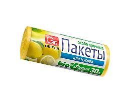 Мешки для мусора 30 л, ароматизированные, Лимон, желтые, в рулоне 20 шт., ПНД, 9 мкм, 560х530 мм, GRIFON Aroma, 101-020 Li в Буденновске