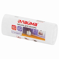 Мешки для мусора 60 л, белые, в рулоне 20 шт., ПНД, 7 мкм, 680х580 мм, LAIMA, 605539 в Буденновске