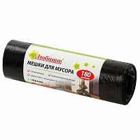 Мешки для мусора 180 л, черные, в рулоне 10 шт., ПВД, 24 мкм, 1060х800 мм, Любаша, 605336 в Буденновске