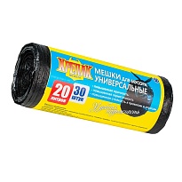 Мешки для мусора 20 л, черные, в рулоне 30 шт., ПНД, 10 мкм, 550х440 мм, Крепак, 4607075710092 в Буденновске