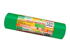 Мешки для мусора 120 л, зеленые, в рулоне 10 шт., ПНД, 14 мкм, 1100х700 мм, EXTRA, ex1201804 в Буденновске