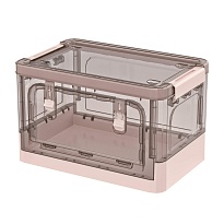 Ящик пластиковый складной прозрачный коричневый, дно розовое, 360х235х230 мм, с колесиками в Буденновске